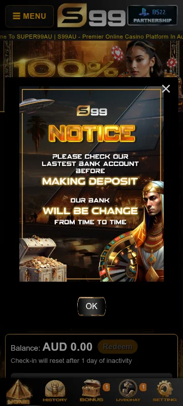 S99 Casino mobile browser interface